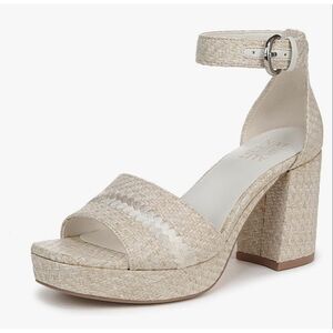 Naturalizer Womens Pearlyn Heeled Sandal Eggshell Beige Raffia Size 11